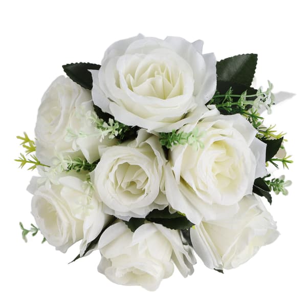 Kunstig brudebuket silkeblomst simulering rosebuket til brud der holder blomster, mælkehvid