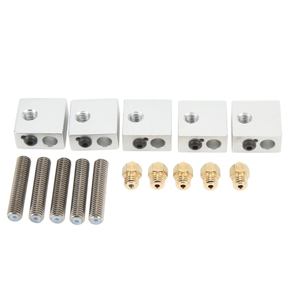 15 stk 3D-printer Hotend Kit Rustfrit stålrør Messingdyse Varmeblok 3D-printer Hotend dele til Makerbot