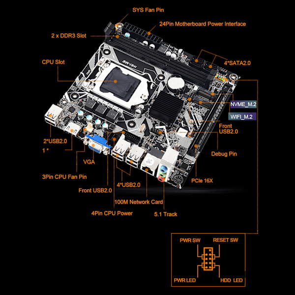 LGA 1155 Moderkort NVME WiFi M.2 VGA HD Output 10 USB 2.0 DDR3 Mini ITX Moderkort för dator PC Byte