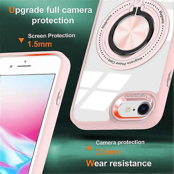 Kompatibel med iPhone 7 / 8 / SE (2020) / SE (2022) Magnetiskt Skal PC+TPU Telefonfodral Ringstativ Pink