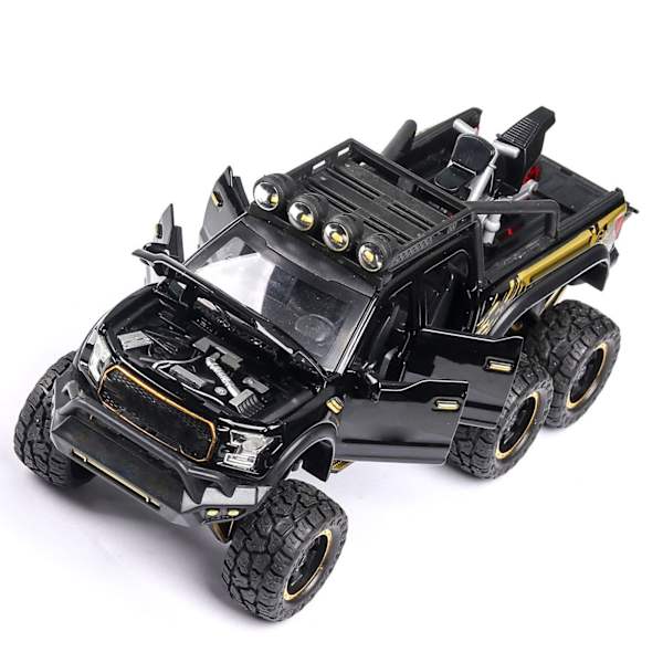 1/28 F150 Auton Malli Leikkiauto Metallista Lapsille Simuloiduilla Äänillä ja Valoilla Maastoajoon Kiiltävä Musta