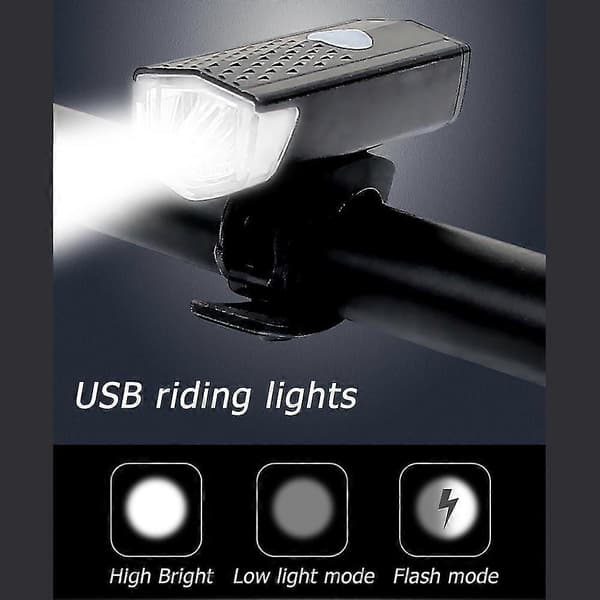 USB-oppladbart sykkellyssett, vanntette front- og baklys med 3 lysmoduser
