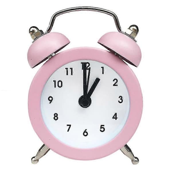 Rosa mini retro analog väckarklocka, batteridriven tyst sängklocka för sovrum vardagsrum kök
