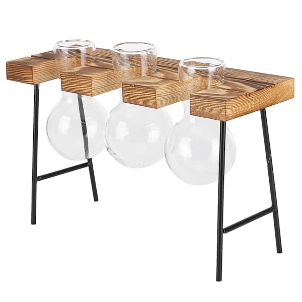 Skrivbordskruka i glas Träställ Glödlampa Glasvas Hydroponics Växtkruka för hemmakontor Trädgård3 flaska