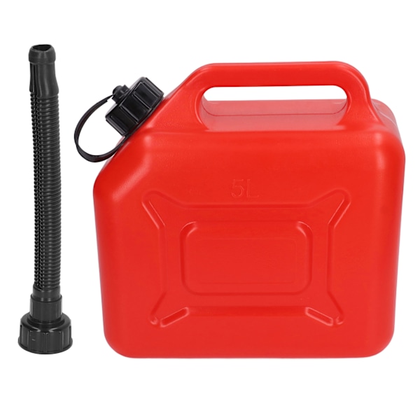 Gasburk 5L 1,3 gallon ABS Läckagefri röd bärbar bensinbehållare med 27 cm utloppsrör och våg