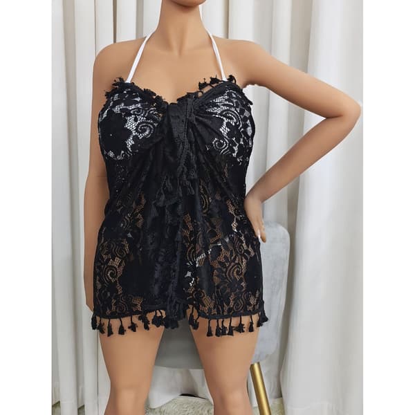 Women's Ruffled Sheer Lace Tassel Beach Skirt