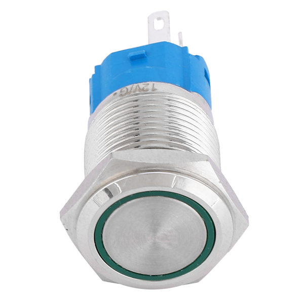 16 mm LED självåterställning 1NO 1NC metalltryckknappsbrytare för bilmodifiering (grönt ljus 12V)