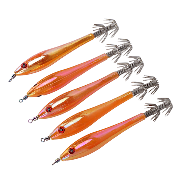 5 ST Simulering Bläckfisk Hård Falskt Bete Krokar Konstgjord Bläckfisk Dubbel Krok Jig Fiskeredskap Orange