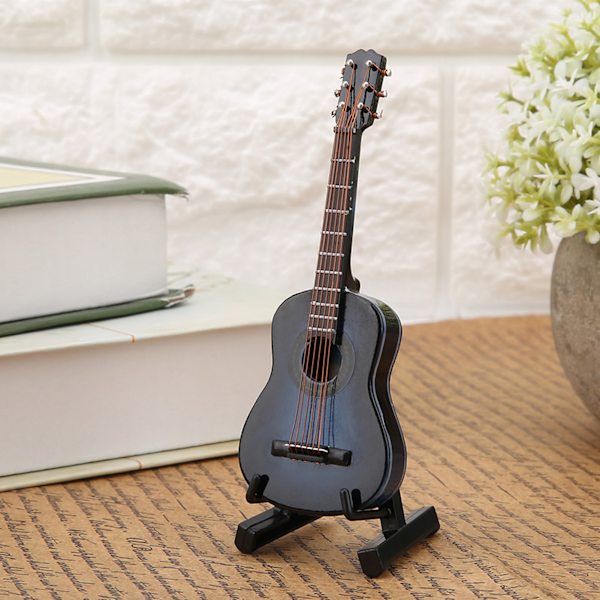 Mini træguitar model display Mini musikalske pynt Håndværk hjemindretning (blå 10cm)