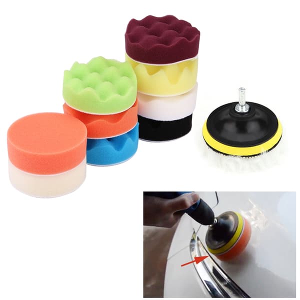 12 st 3 tum Svampbuffpoleringsdynor Kit för Bilpolerare med Adapter