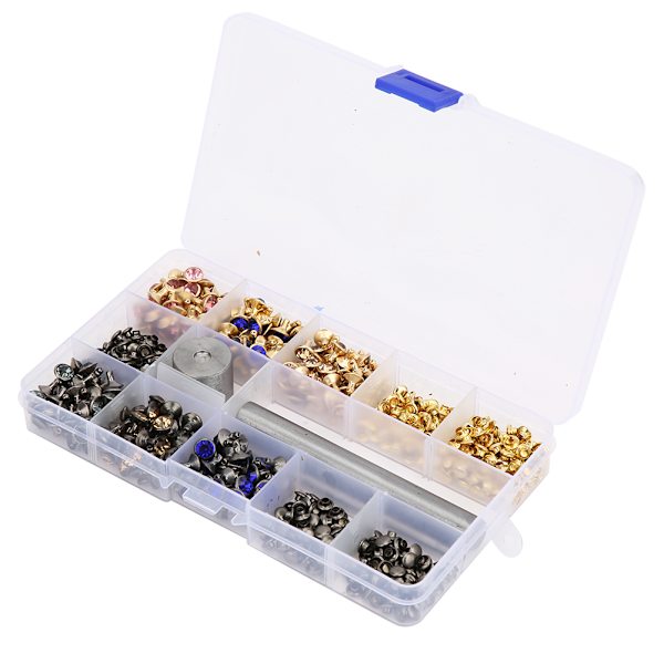 300 stk diamantnitter 6 farger dekorativ strass messingram Krystallnitter 8 mm for lærklær