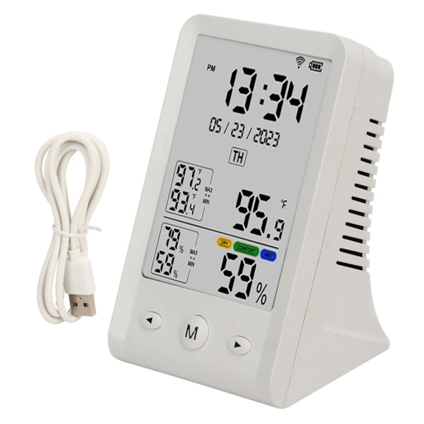 Temperatur Fuktighetsmonitor WIFI Datum Tid ℃ ℉ LCD-skärm Snabbrespons termometer Hygrometer