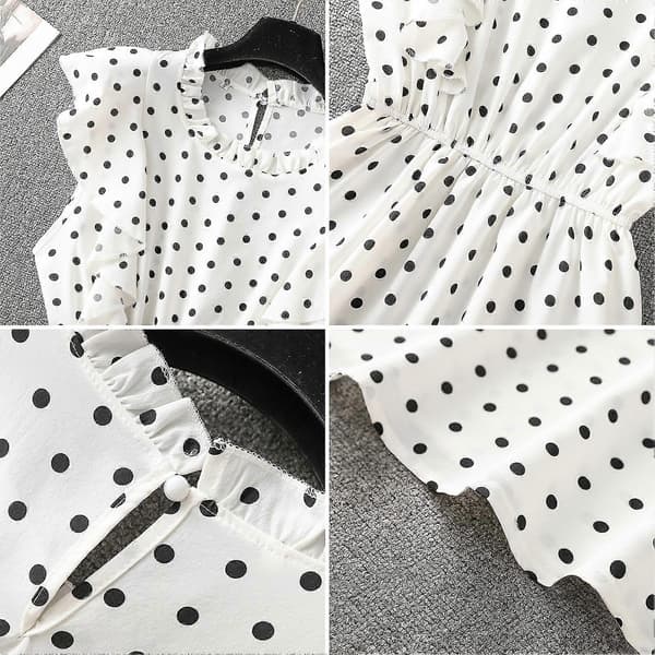 Damklänning med prickigt tryck, plusstorlek, lång klänning för stranden Black And White Dots S