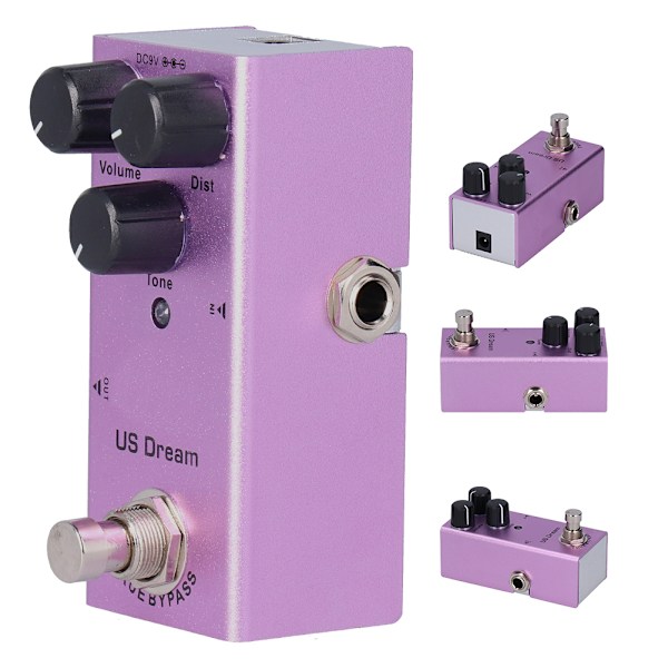 Sähkökitaran efektipolkimella US Dream Distortion Mini True Bypass Violetti DC 9V JDF-4