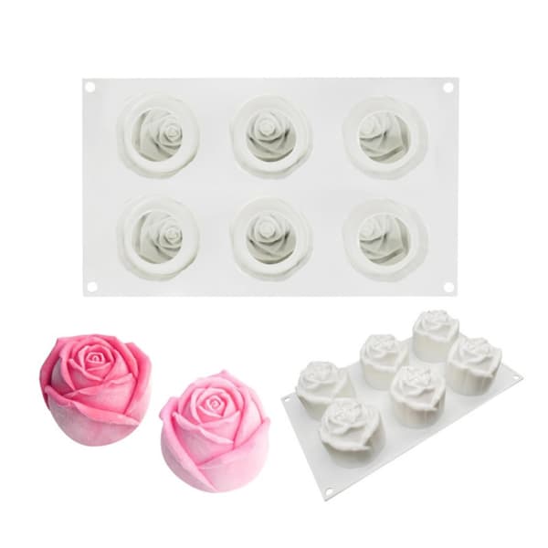 6-hulls Rose Mousse Kakeform Feriefest DIY Håndsåpe Sjokolade Bakeform
