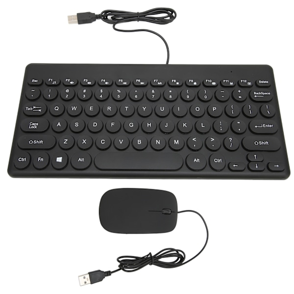 Tastatur Mus Combo Komfortabel Ergonomi Strømsparende 78 Taster Rund Keycap 4 Musknapper Kabeltilkoblet Datatilbehør Svart