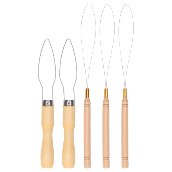 5 stk. Hårforlengelsesløkke Nål Treder Wire Pulling Hook Bead Tool for å lage knapper Elastiske bånd Trekksnorer