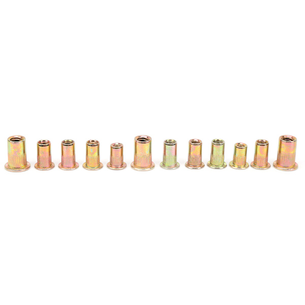 150 stk galvaniserte karbonstål nitmutter blandet innleggmutter 6‑32 8‑32 10‑24 10‑32 1/4‑20 Britisk system
