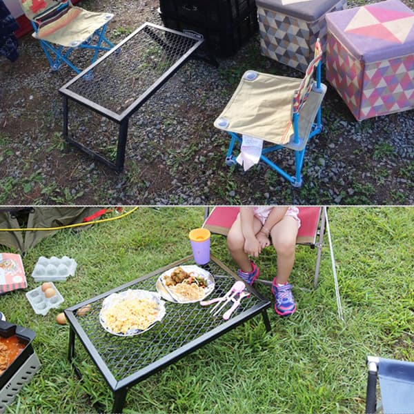 Fällbart Mini-bord för Utomhus Camping Picknick Integrerat Förvaringsgrillställ Järn