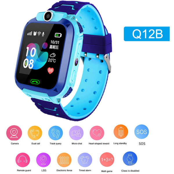 Kids Smart Watch Q12B Smartwatch Watch för Android IOS 2G SIM-kort, modell: Blå