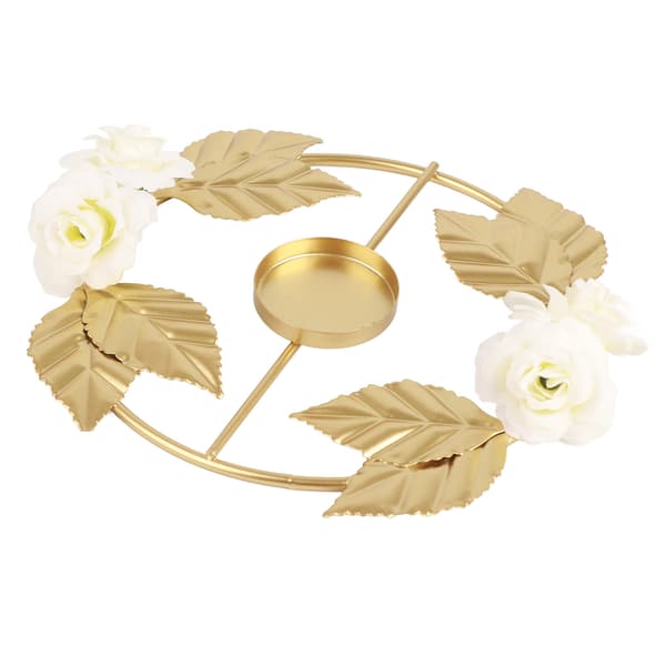 Lysestake Rose Blomsterdekorasjon Rund Base Jernmateriale Elegant Stil Attraktiv Dekorativ Gullfarget Lysestake C
