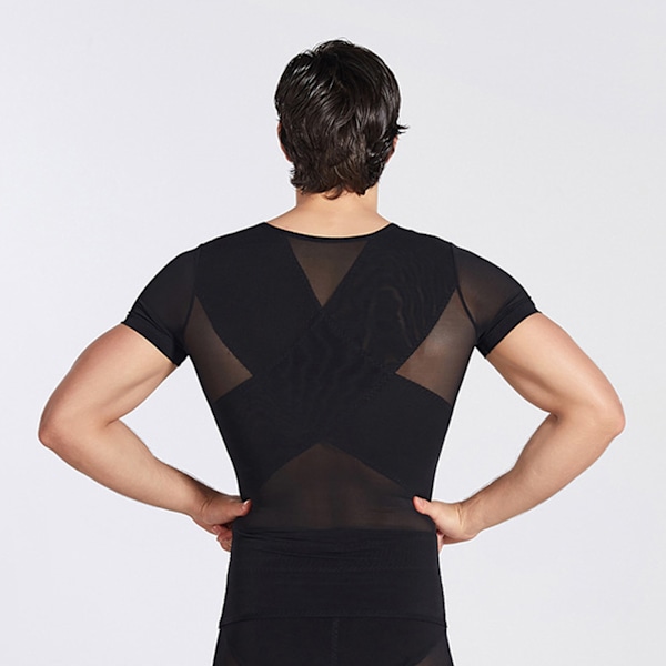 Män Slimming Body Shaper Nylon Andas Bekväm Slimmer Kompressionsväst Topp Svart XL