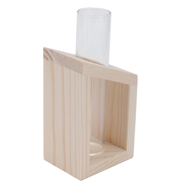 Rörglasvas Hydroponisk glasvas med trästativ Desktop Hydroponisk växtglasbehållare
