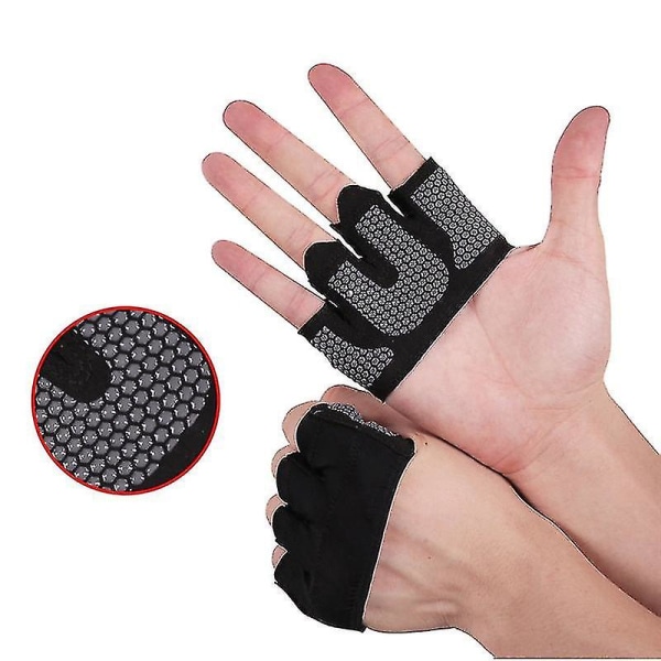 1 par Gym Handskar Halvfri Half Finger Handskar Fitness Tyngdlyftning Sport Palm Protector Black XL