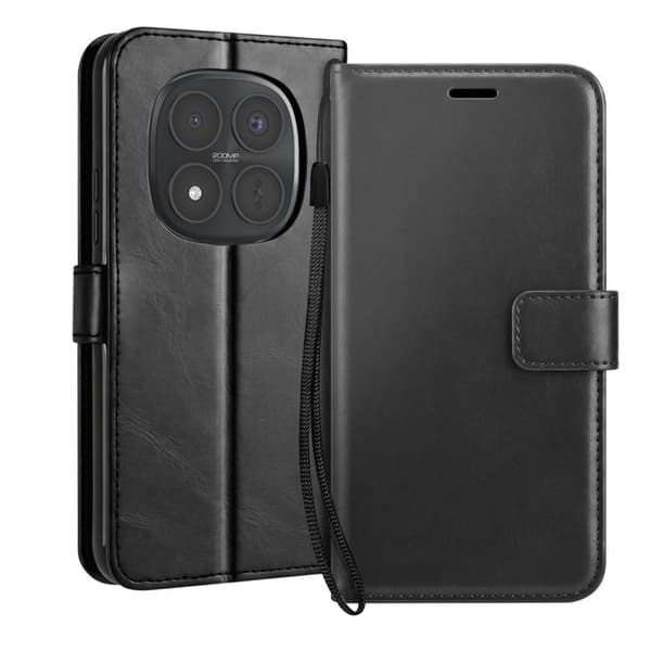 Pung etui kompatibel med Redmi Note 15 Pro Plus 5G med håndledsrem og standfunktion Mayaxess Sort Svart