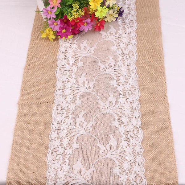 To sider blonder blonder gul lin bordflagg Jute white lace 30*180cm