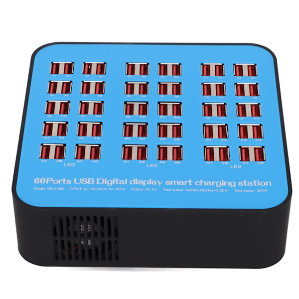 300W 60-porttinen USB-pikalatausasema Matkapöytä USB-pikalaturi Moniporttinen latausasema 100‑240VEU-liitäntä
