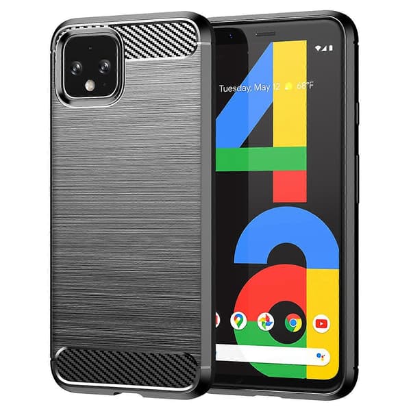 kompatibelt med Google Pixel 4 borstad textur kolfiber TPU-skal Black