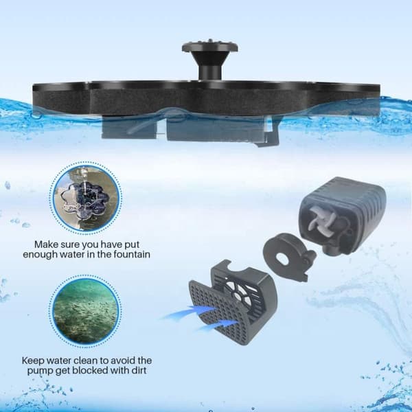 Solfontän Solcellsdriven Fontän vattenfontän / Vattenpump / Pump[NX] Svart black