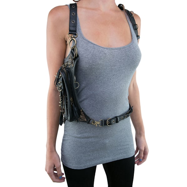 Dame Motorsykkelveske PU Lær Steampunk Retro Skulderveske Crossbody Veske Midjepakke