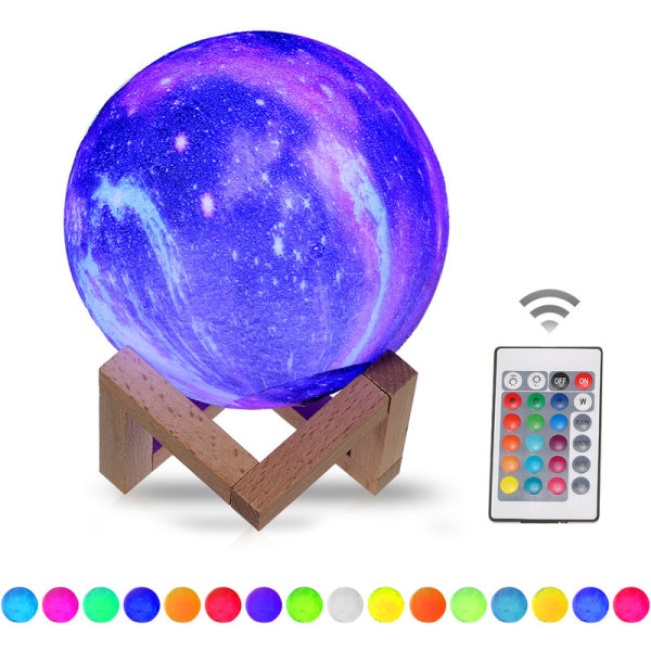 3D-tulostus Sky Star Moon Light -kaukosäädin 16 väriä Luova maalattu USB lataus-LED-yövalo, tyyppi A virtaava sumu 10 cm