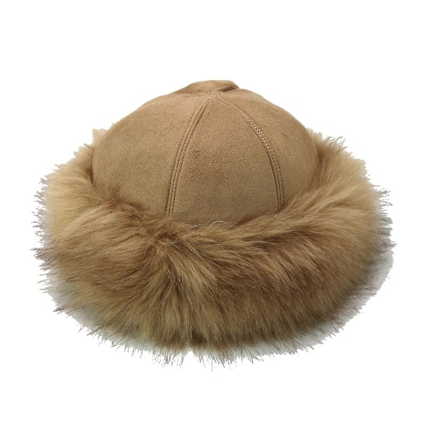 Fuskpäls Suede Fluffy Beanie Vintermössa för Män och Kvinnor - Kamel