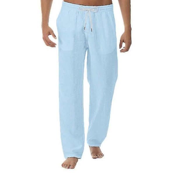 Miehet Casual Beach Pants Elastisilla Vyötäröllä Pellavamalli - Sininen 4XL