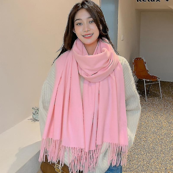 Varmt vintertørklæde Cashmere ensfarvet dametørklæde (pink)