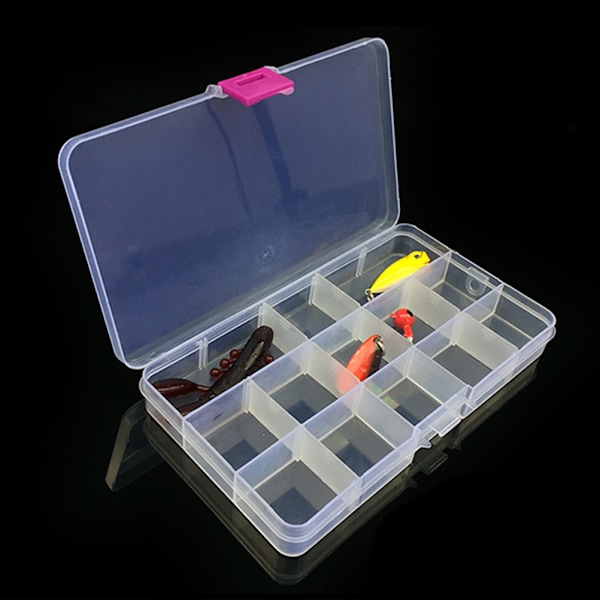 15 Fack Justerbar Plast Fiskedrag Krok Tackle Box Förvaringsväska Organizer