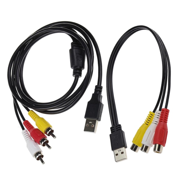 USB hane-kabel 150 cm till 3RCA hane 30 cm hona splitterjack Audio Video AV-videokamera Kompositadaptersladd Kabel för USB-aktiverade PC-TV-apparater