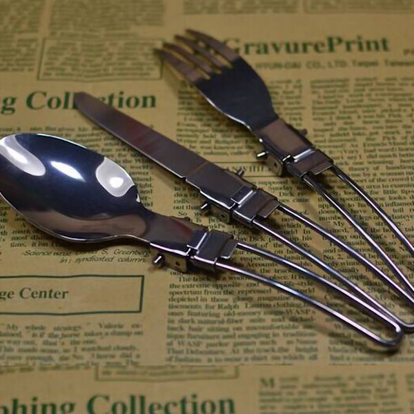3st/set Knivgaffel Sked Camping Bestickset Rostfritt stål Bärbar hopfällbar servisset