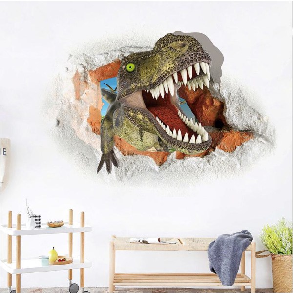 3D Broken Wall Dinosaur Wall Sticker Soverom Stue Selvklebende maleri (45*60CM)