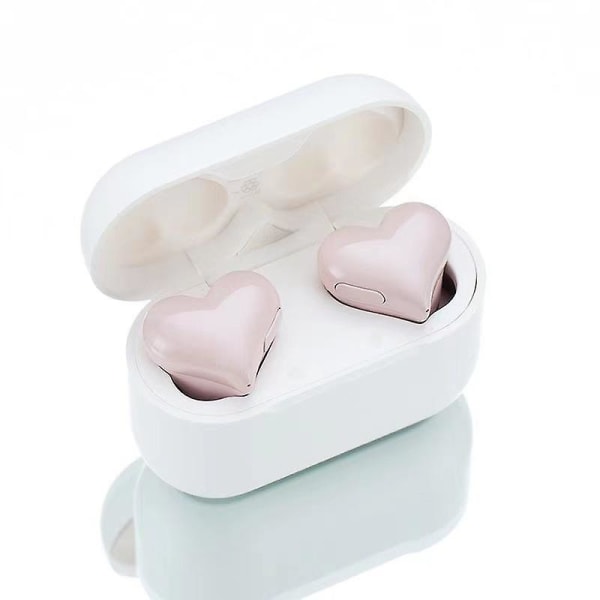 Hjerteformede øretelefoner, hjerteformede trådløse Bluetooth-støyreduserende øretelefoner i øret girly pink