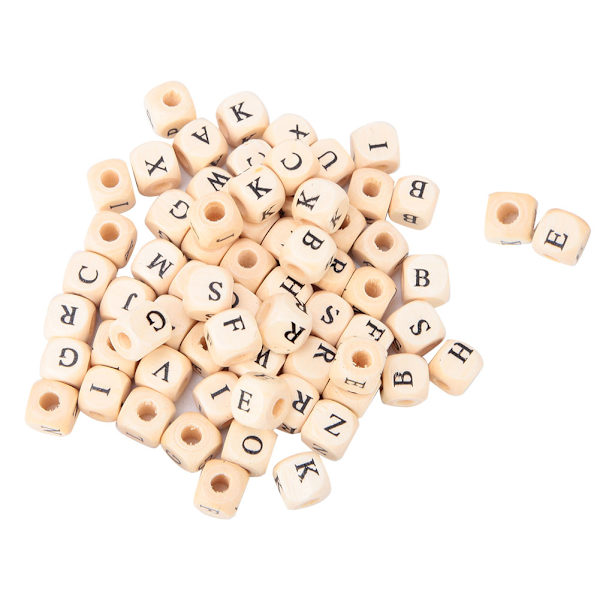 100 stk DIY Engelske firkantede træalfabetperler Smykketilbehør 10x10mm