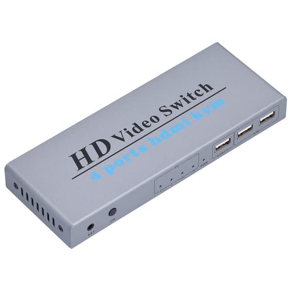 KVM Switch 4 Input 1 Output 4 Port HighDefinition Multimedia Interface Skærm Switcher med 4 Tilslutningskabler til PC