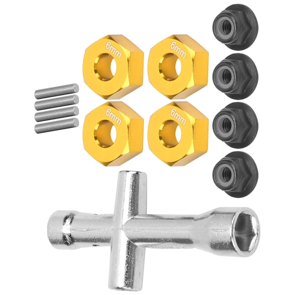 12 mm kuusiokoloadapteri 6 mm paksu M4 laippa lukkomutterit ristikulmaavaimisarja 1/10 RC-autolle Kulta