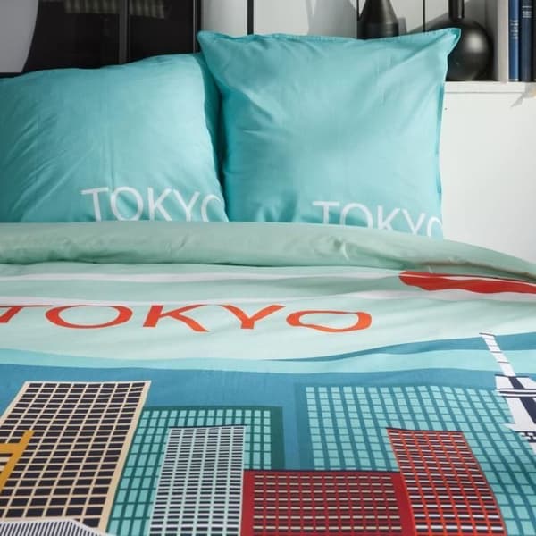Sengesæt - IDAG - JAVA - 2 personer - 240x220 cm - Bomuld - Tokyo-print - Blå[NX]