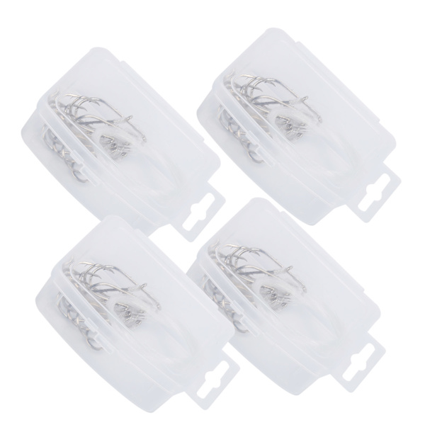 4 lådor Silver Högkolstål Fiskkrok Ledare koppel för Sjöfiske Line krokar2/0#