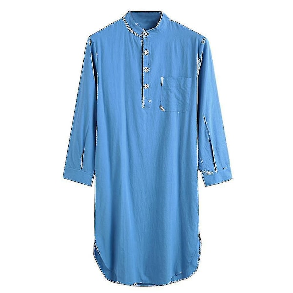 Blue Cotton Men's Sleep Shirt