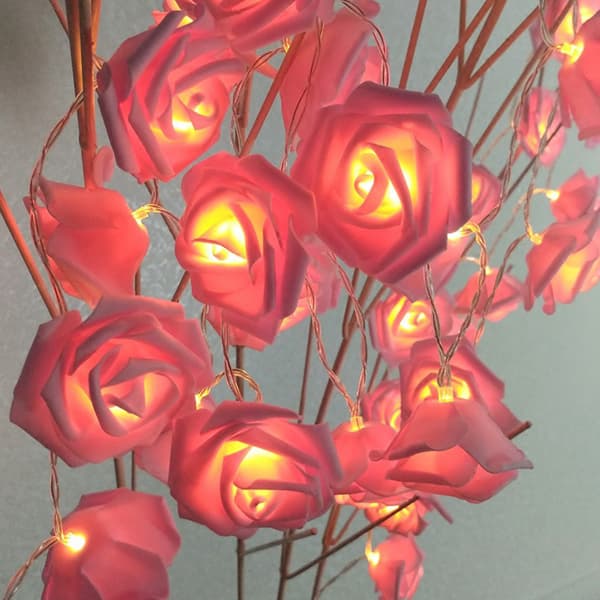 LED String Light Imitation Rose String Light Bryllup String Light Festival Dekoration Lys Rosa